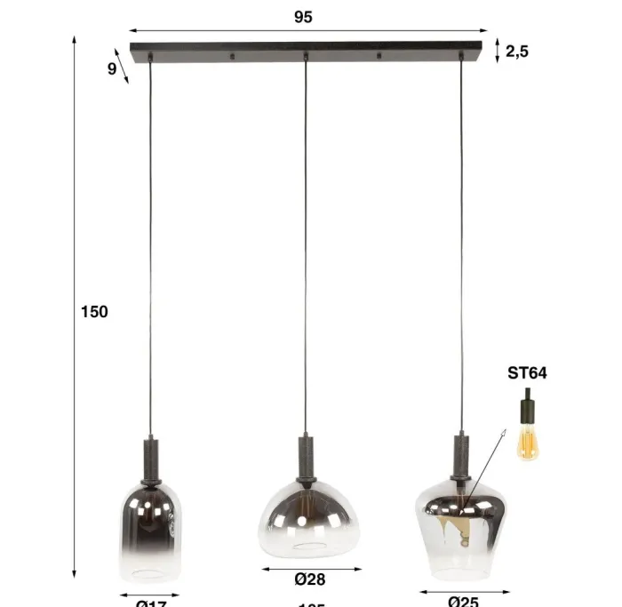 New Paco World Collections Acme hanglamp 3L
