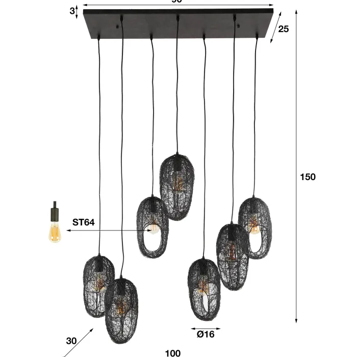 New Paco World Collections Paulina Hanglamp 4+3L